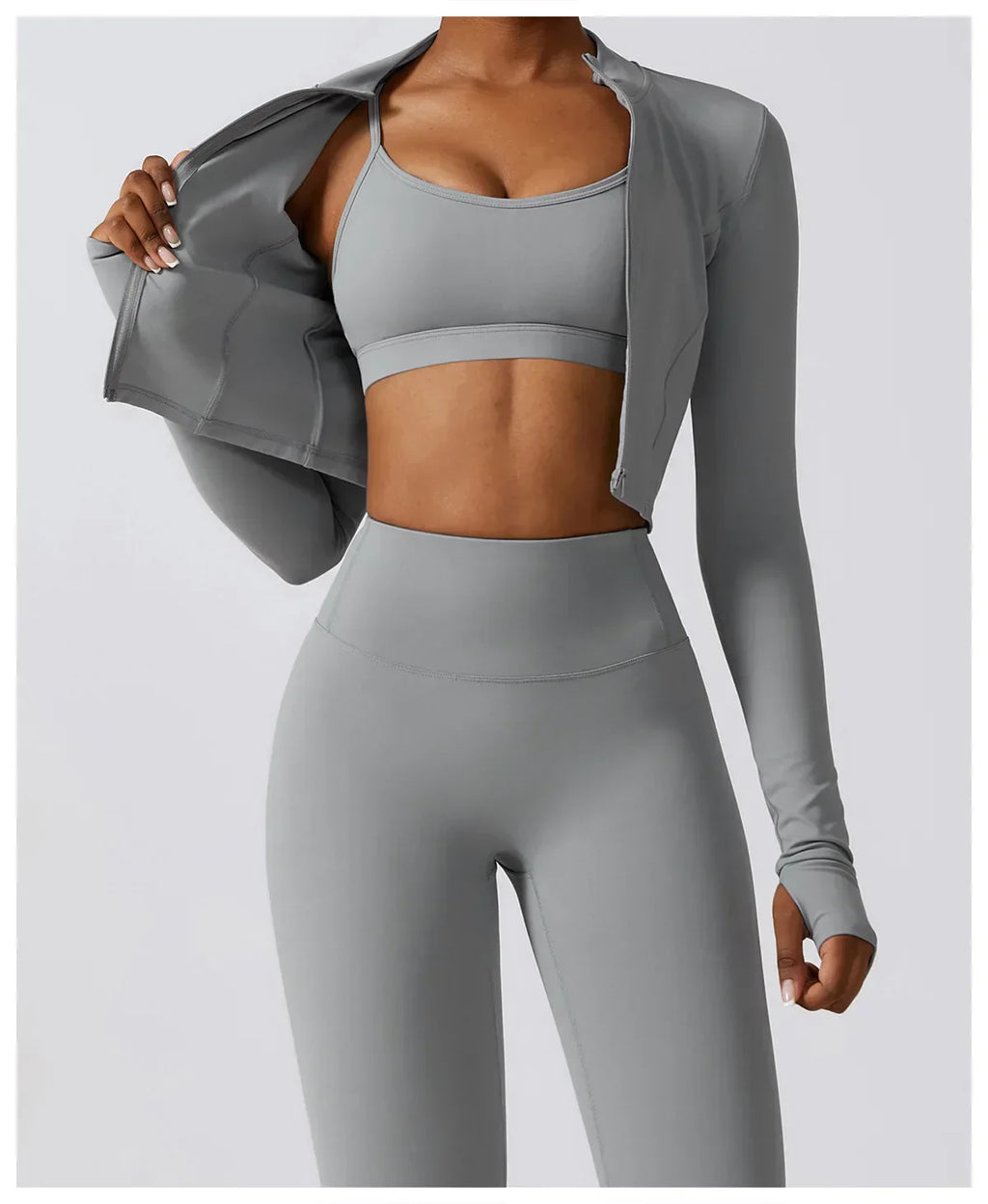 2/3-Piece Activewear Set - Leggings, Bra & Long Sleeve Top