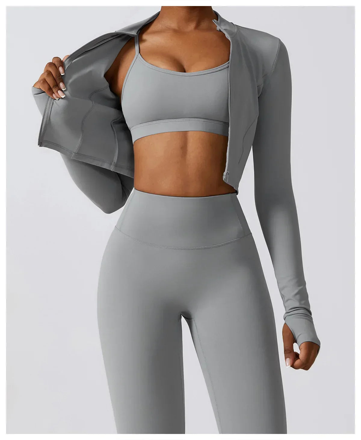 2/3-Piece Activewear Set - Leggings, Bra & Long Sleeve Top