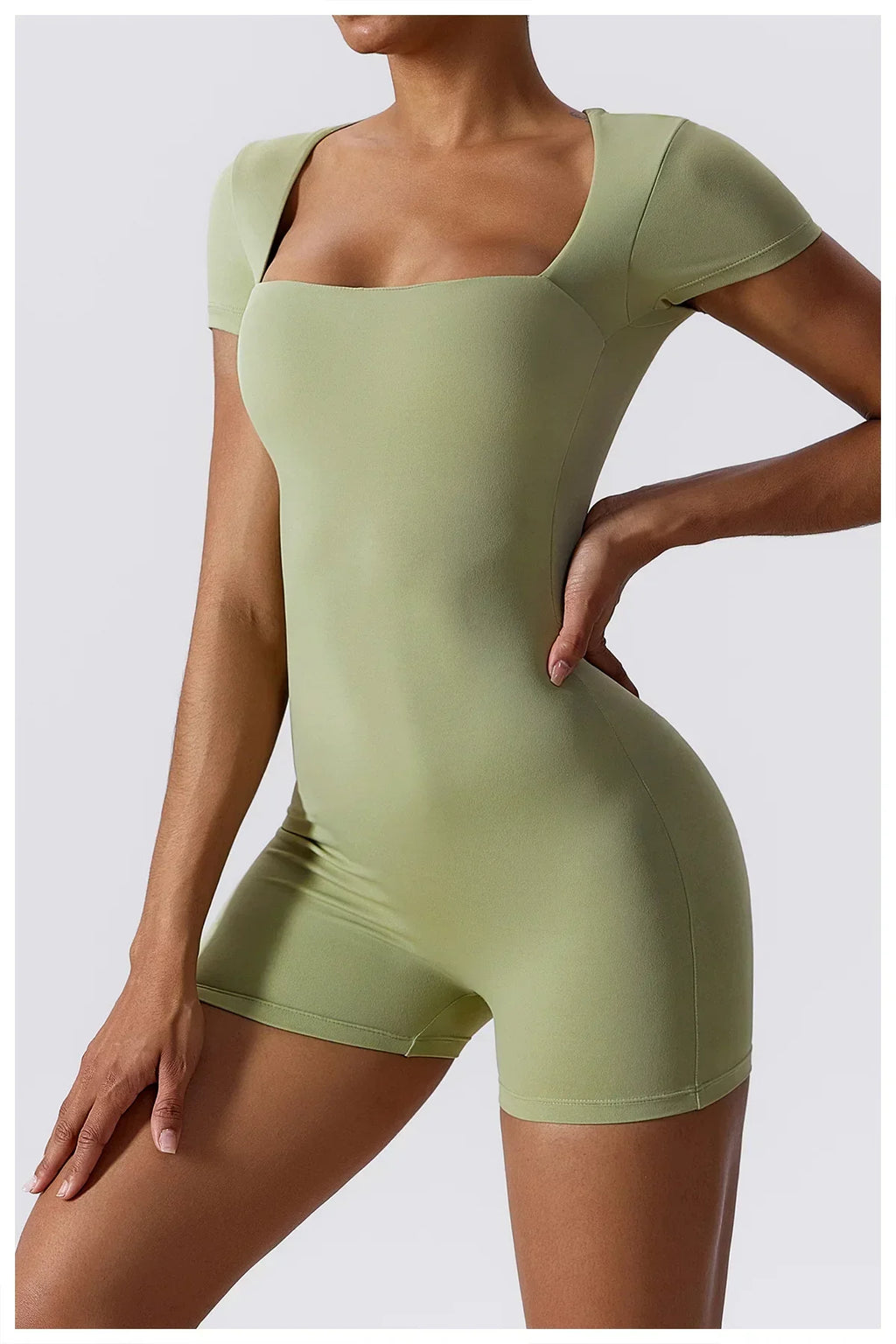 Short Sleeve One-Piece Yoga Suit - Women's Push-Up Bodysuit