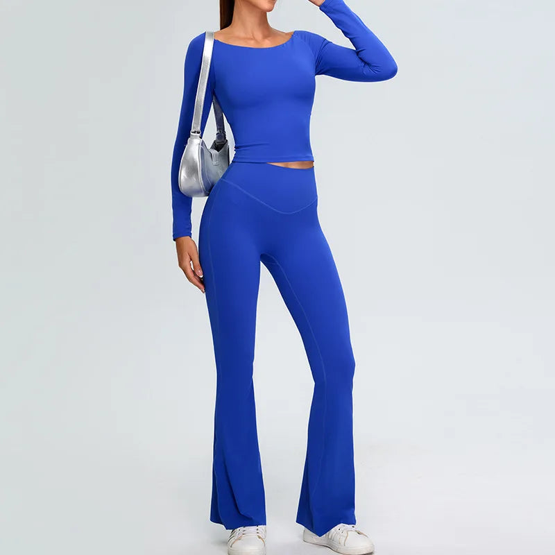 2-Piece Tracksuit Set - High-Waist Leggings & Long Sleeve Top