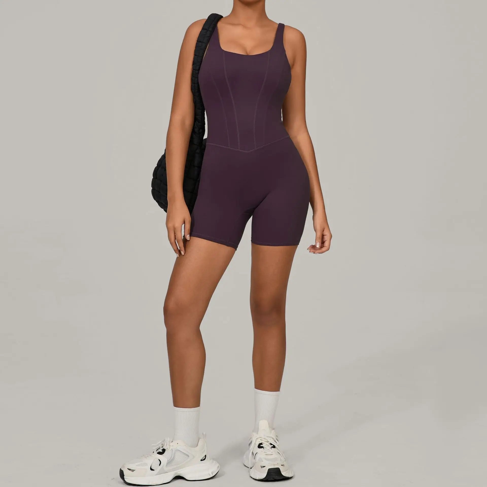 Backless Bodycon Romper - Women's Push-Up Workout Jumpsuit