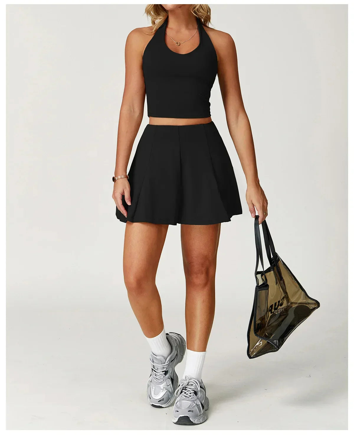 2-Piece Halter Bra & Skirt Set - Women's Fitness Tracksuit