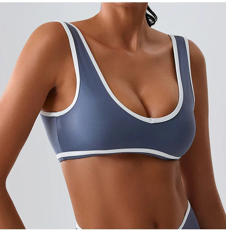 Patchwork Push-Up Sports Bra - Breathable Tank Crop Top