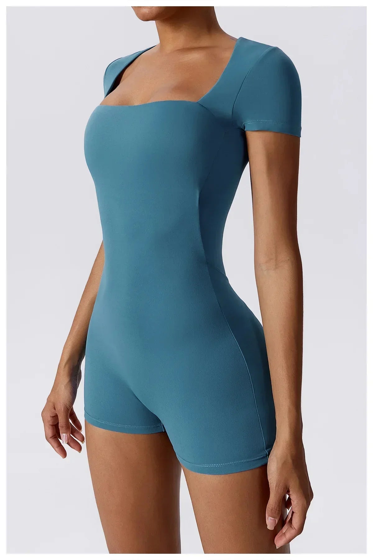 Short Sleeve One-Piece Yoga Suit - Women's Push-Up Bodysuit
