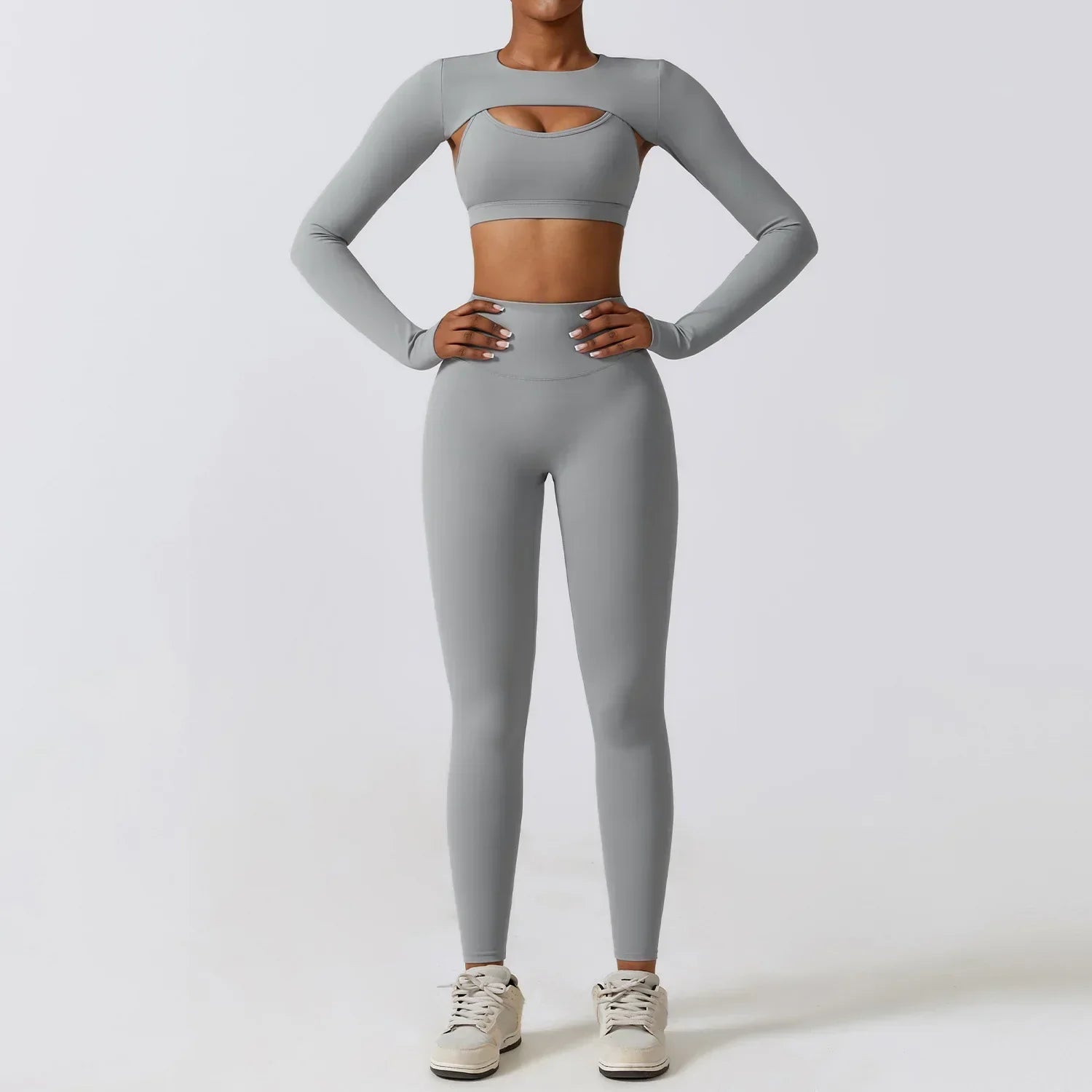 2/3-Piece Activewear Set - Leggings, Bra & Long Sleeve Top