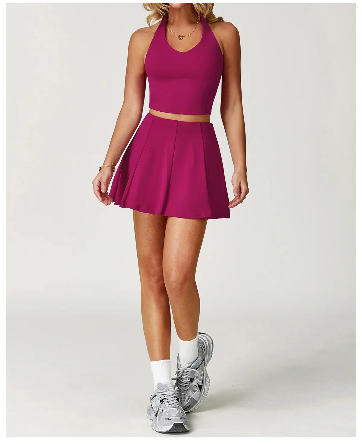 2-Piece Halter Bra & Skirt Set - Women's Fitness Tracksuit