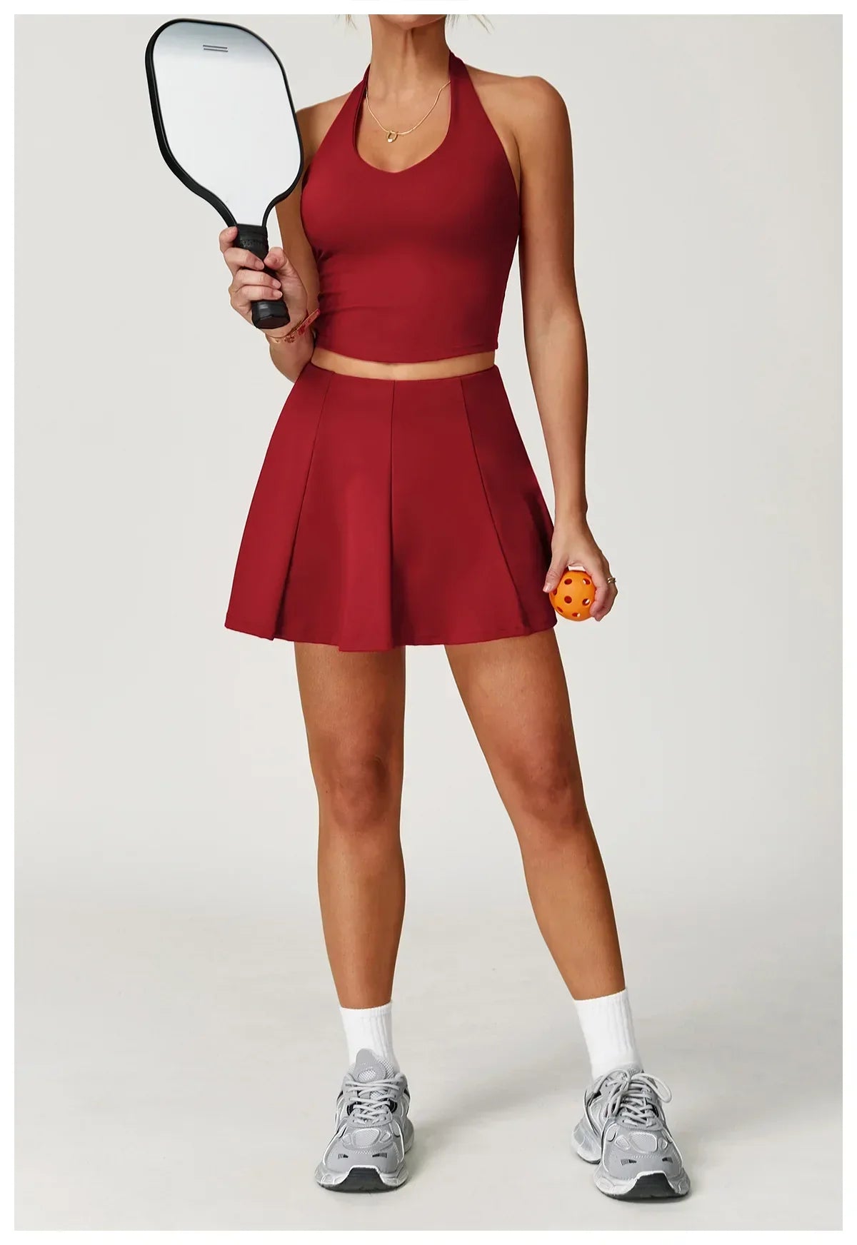 2-Piece Halter Bra & Skirt Set - Women's Fitness Tracksuit