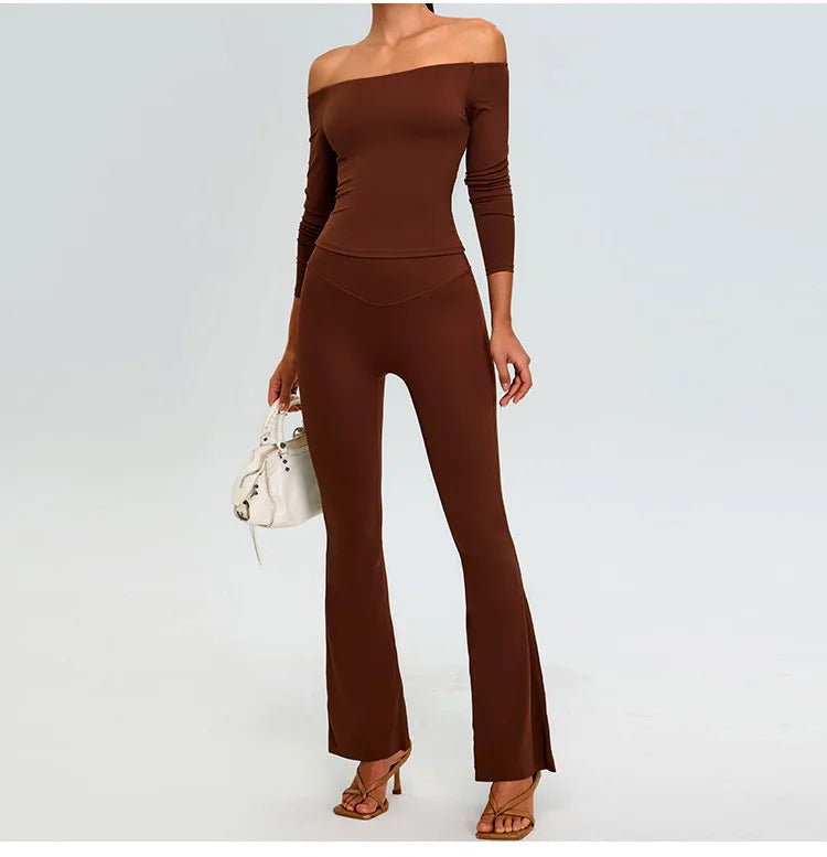 2-Piece Tracksuit Set - High-Waist Leggings & Long Sleeve Top