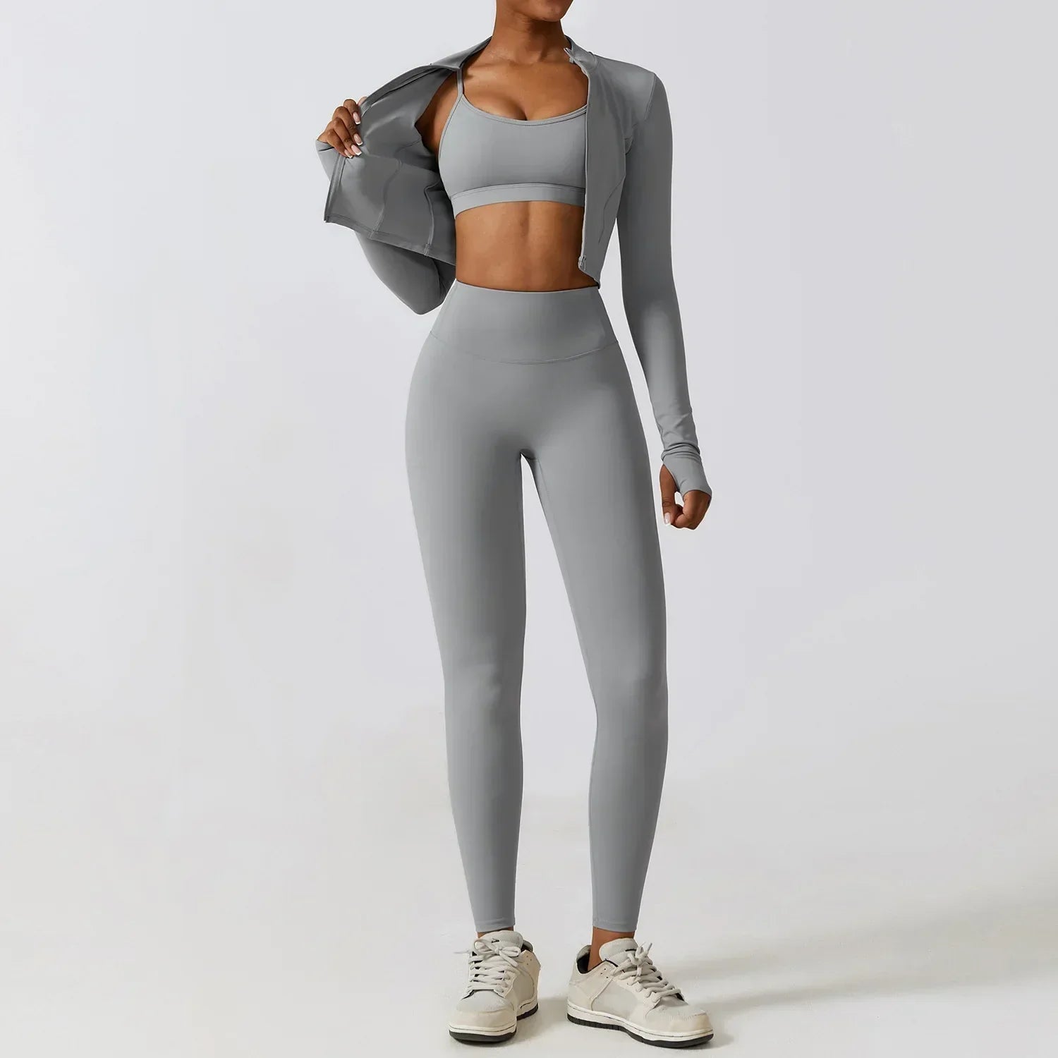 2/3-Piece Activewear Set - Leggings, Bra & Long Sleeve Top