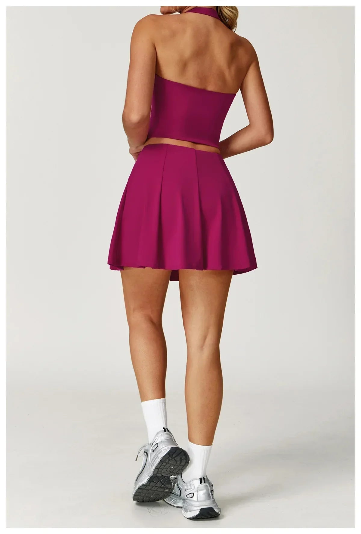 2-Piece Halter Bra & Skirt Set - Women's Fitness Tracksuit