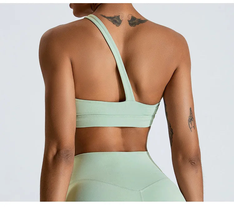One-Shoulder Sports Bra - Women's High-Support Yoga Vest