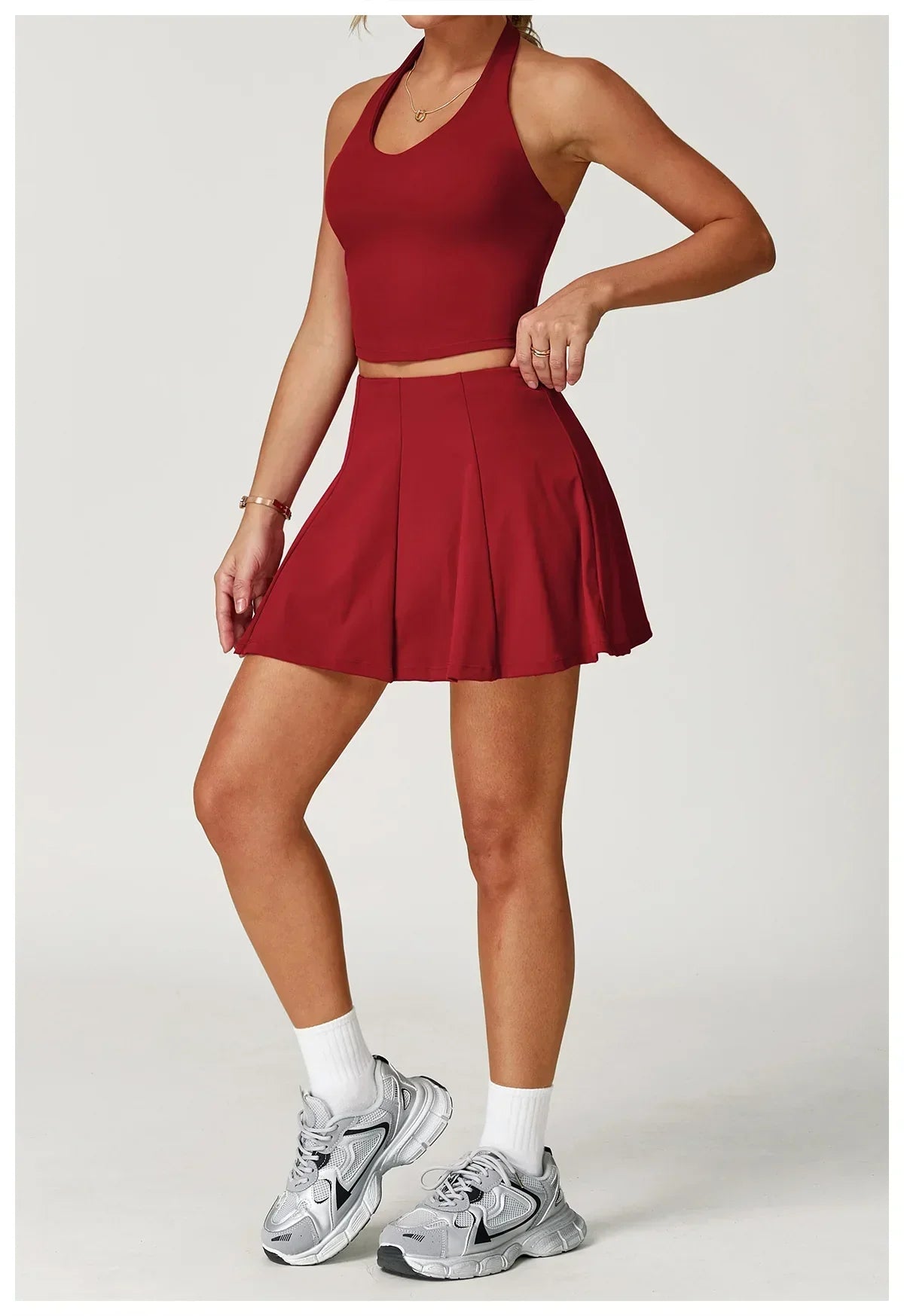 2-Piece Halter Bra & Skirt Set - Women's Fitness Tracksuit
