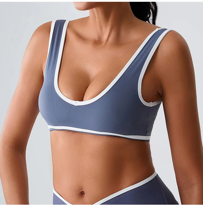 Patchwork Push-Up Sports Bra - Breathable Tank Crop Top