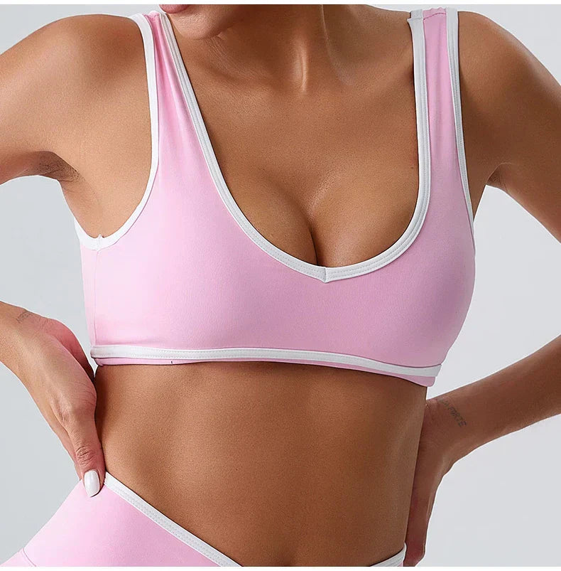 Patchwork Push-Up Sports Bra - Breathable Tank Crop Top
