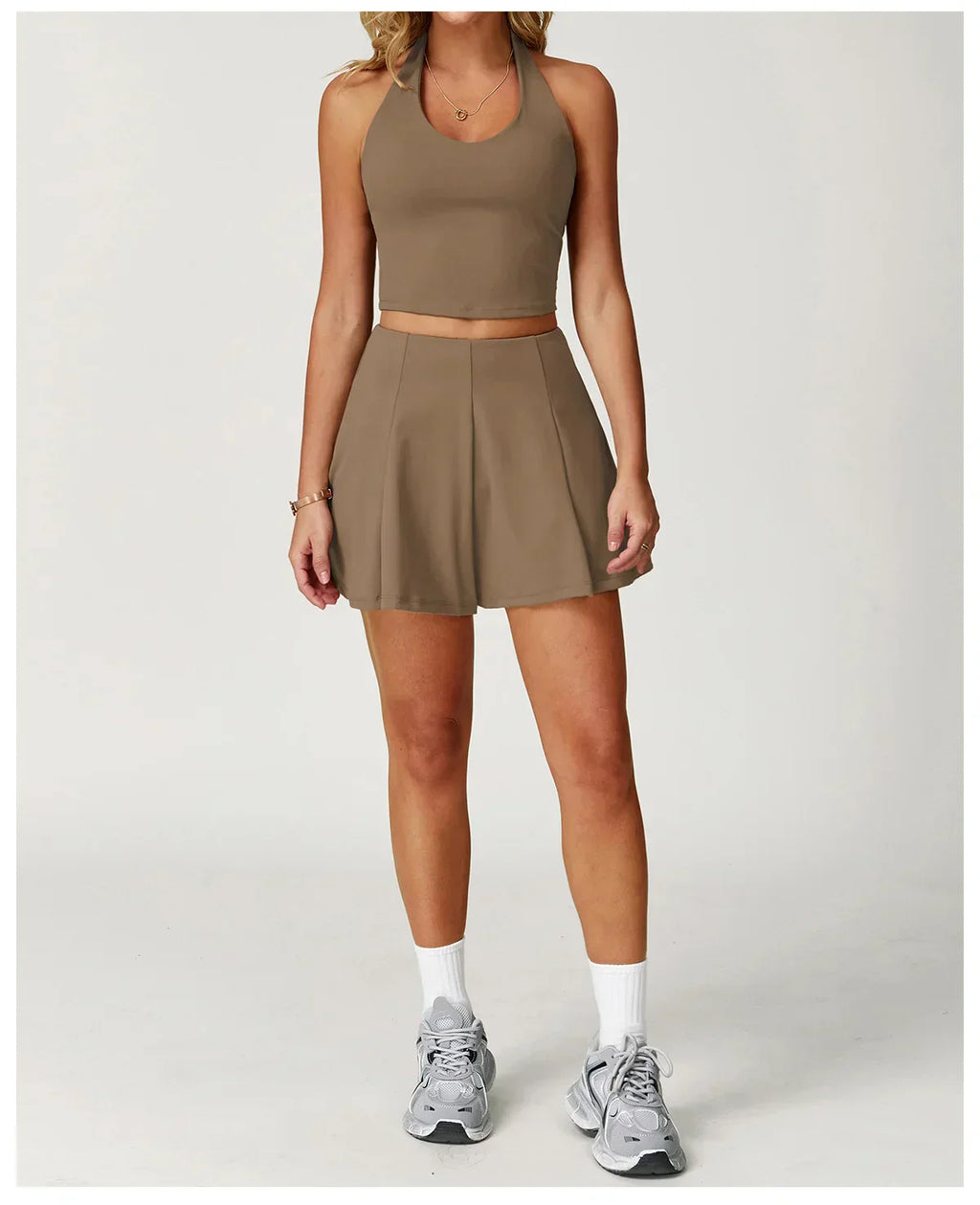 2-Piece Halter Bra & Skirt Set - Women's Fitness Tracksuit