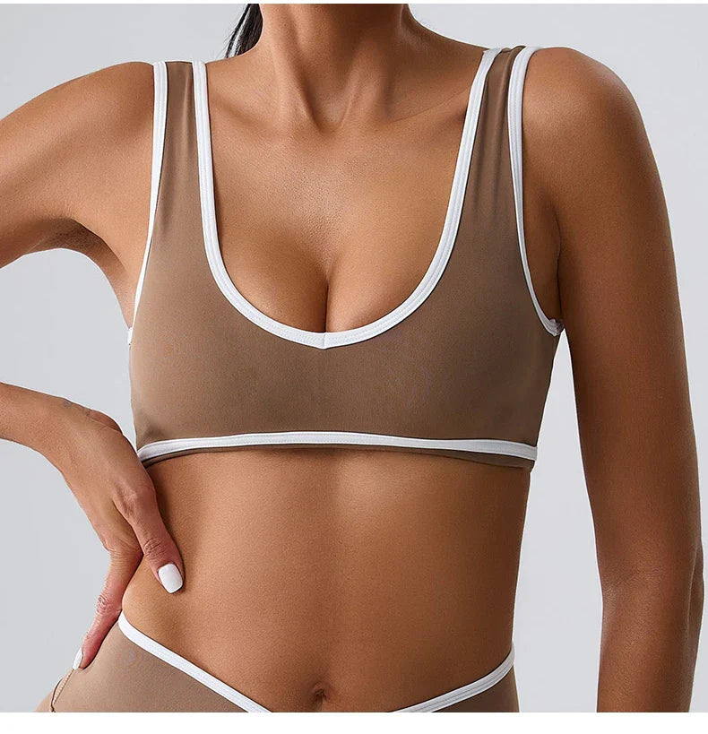 Patchwork Push-Up Sports Bra - Breathable Tank Crop Top