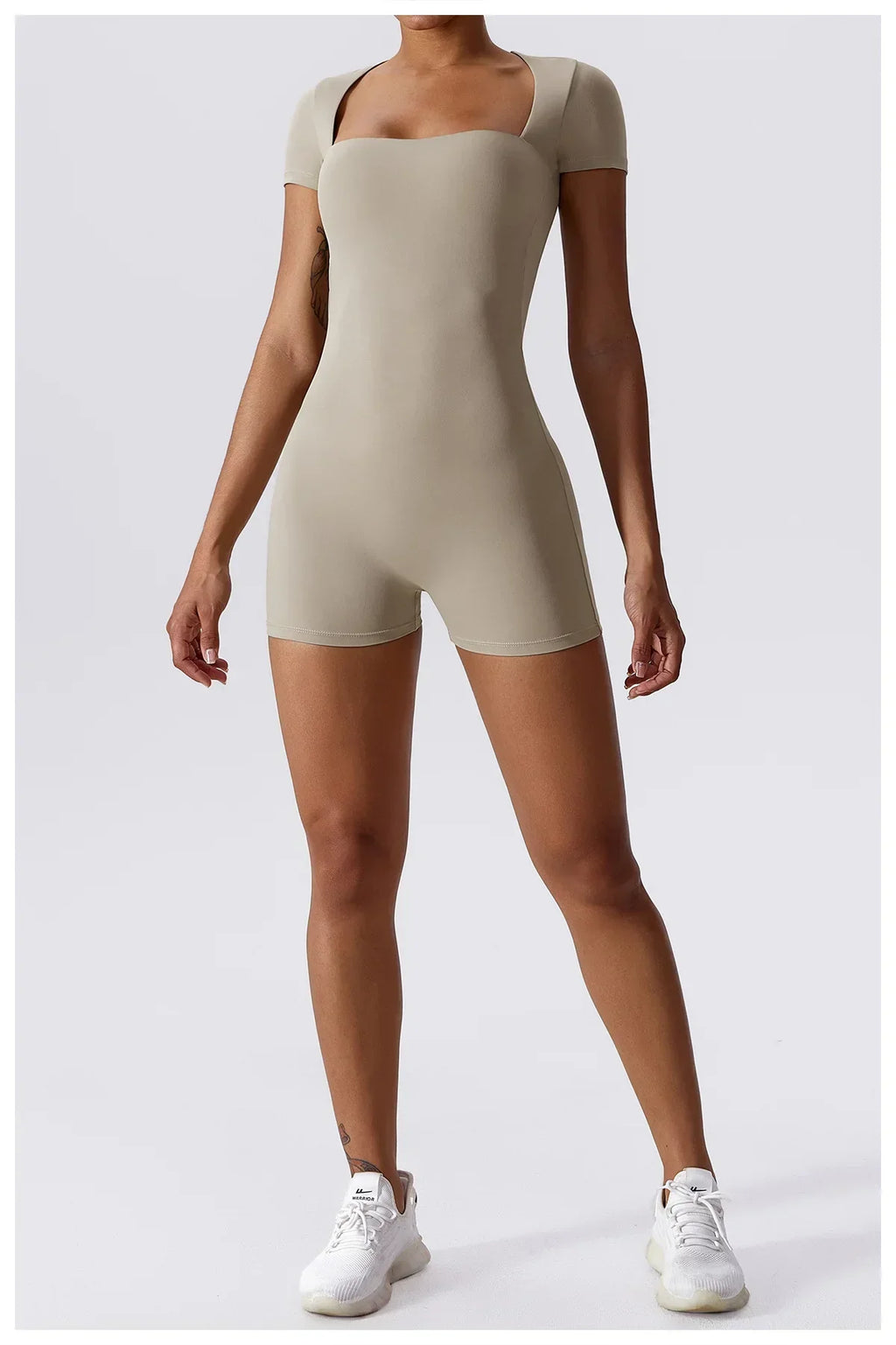 Short Sleeve One-Piece Yoga Suit - Women's Push-Up Bodysuit