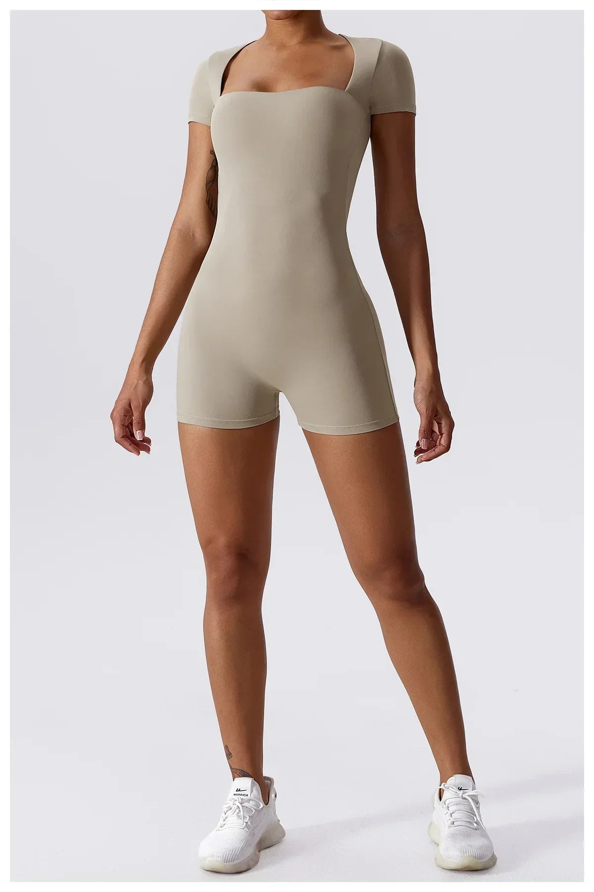 Short Sleeve One-Piece Yoga Suit - Women's Push-Up Bodysuit