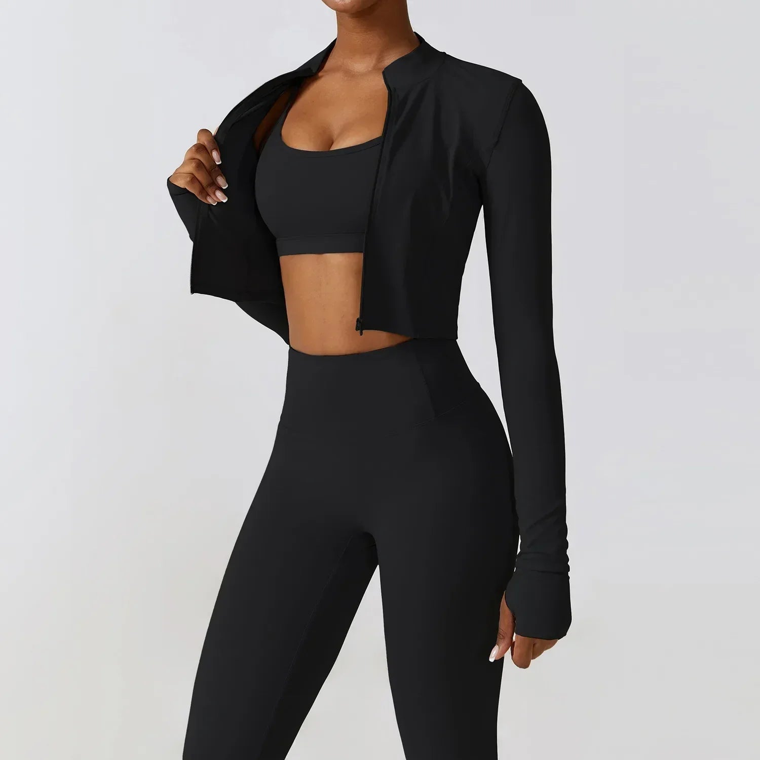 2/3-Piece Activewear Set - Leggings, Bra & Long Sleeve Top