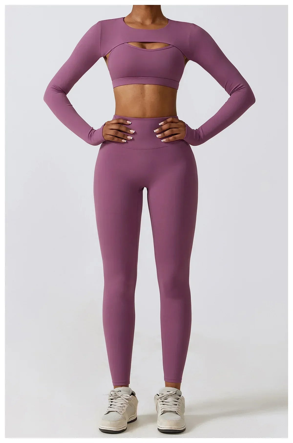 2/3-Piece Activewear Set - Leggings, Bra & Long Sleeve Top