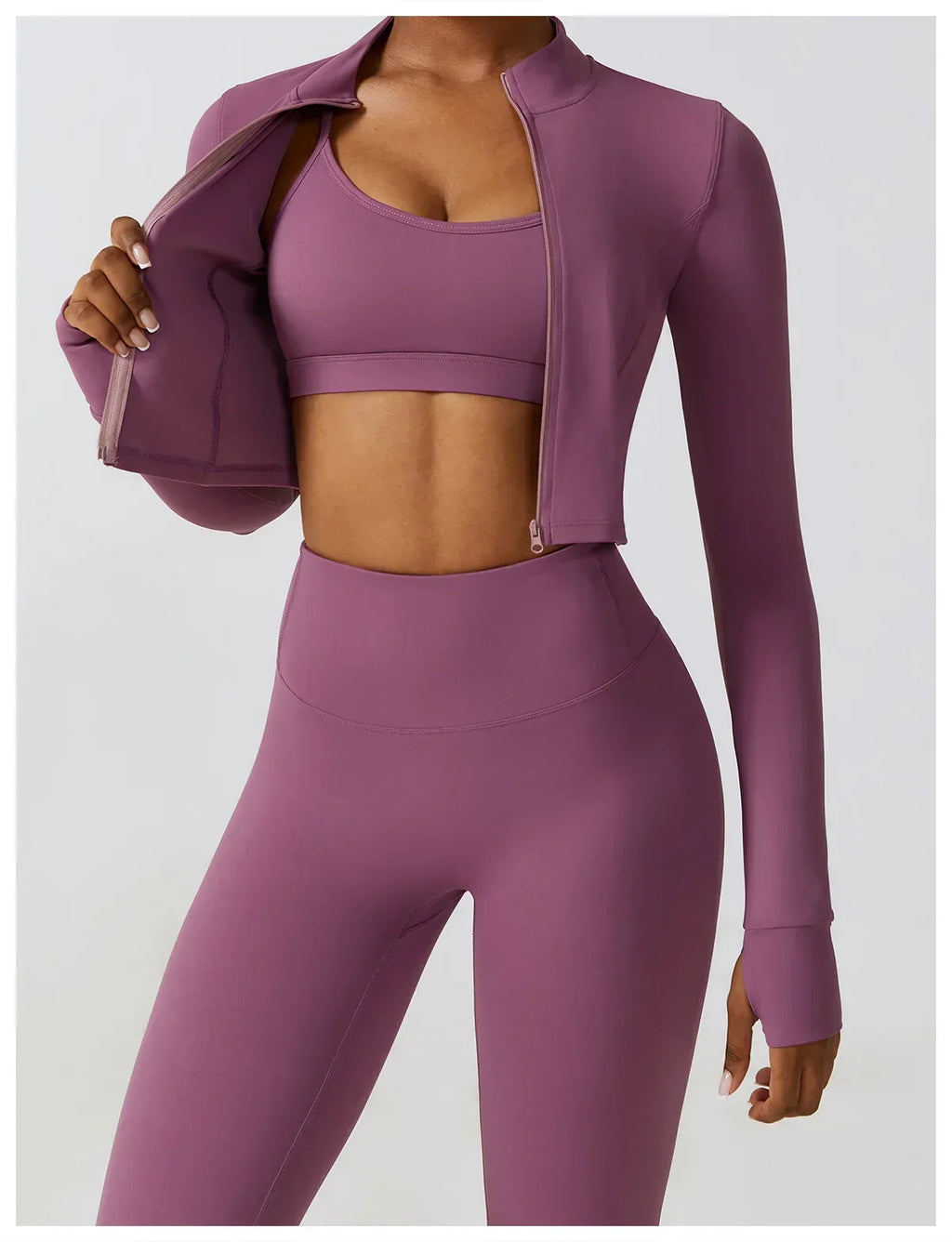 2/3-Piece Activewear Set - Leggings, Bra & Long Sleeve Top