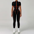 Zip-Up Short Sleeve Romper - Women's Push-Up Gym Jumpsuit