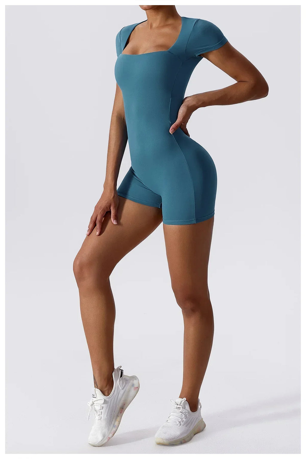Short Sleeve One-Piece Yoga Suit - Women's Push-Up Bodysuit
