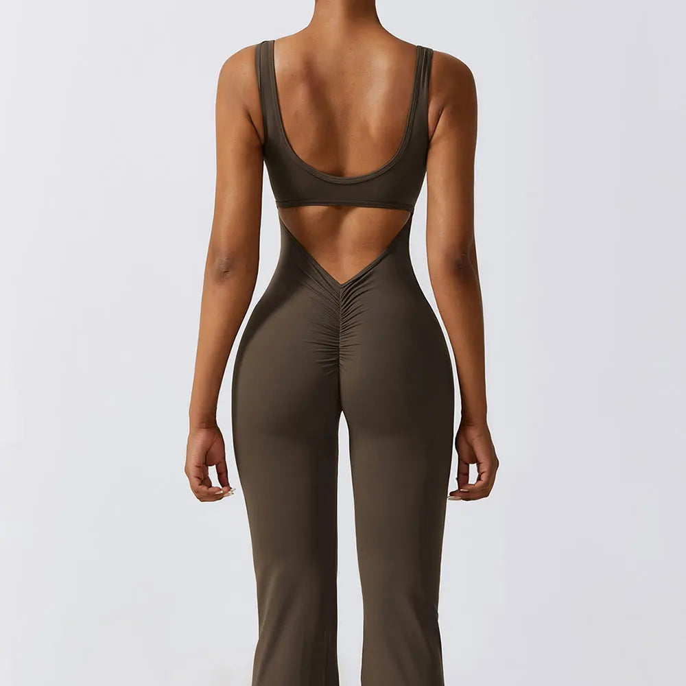 One-Piece Stretch Bodysuit - Women's Push-Up Workout Jumpsuit