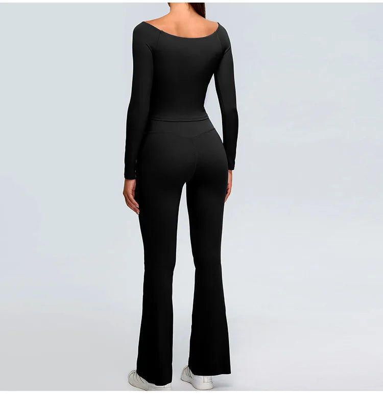 2-Piece Tracksuit Set - High-Waist Leggings & Long Sleeve Top