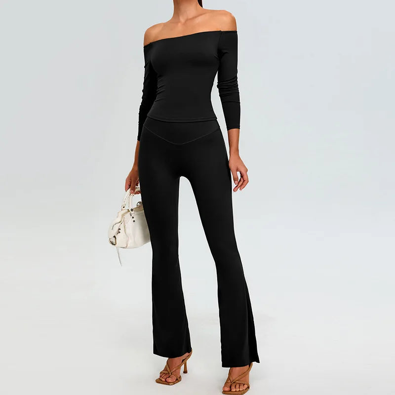 2-Piece Tracksuit Set - High-Waist Leggings & Long Sleeve Top