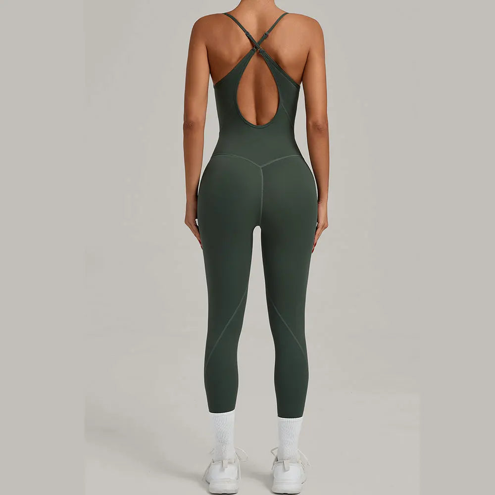 Scrunch Backless Romper - Women's One-Piece Yoga Jumpsuit