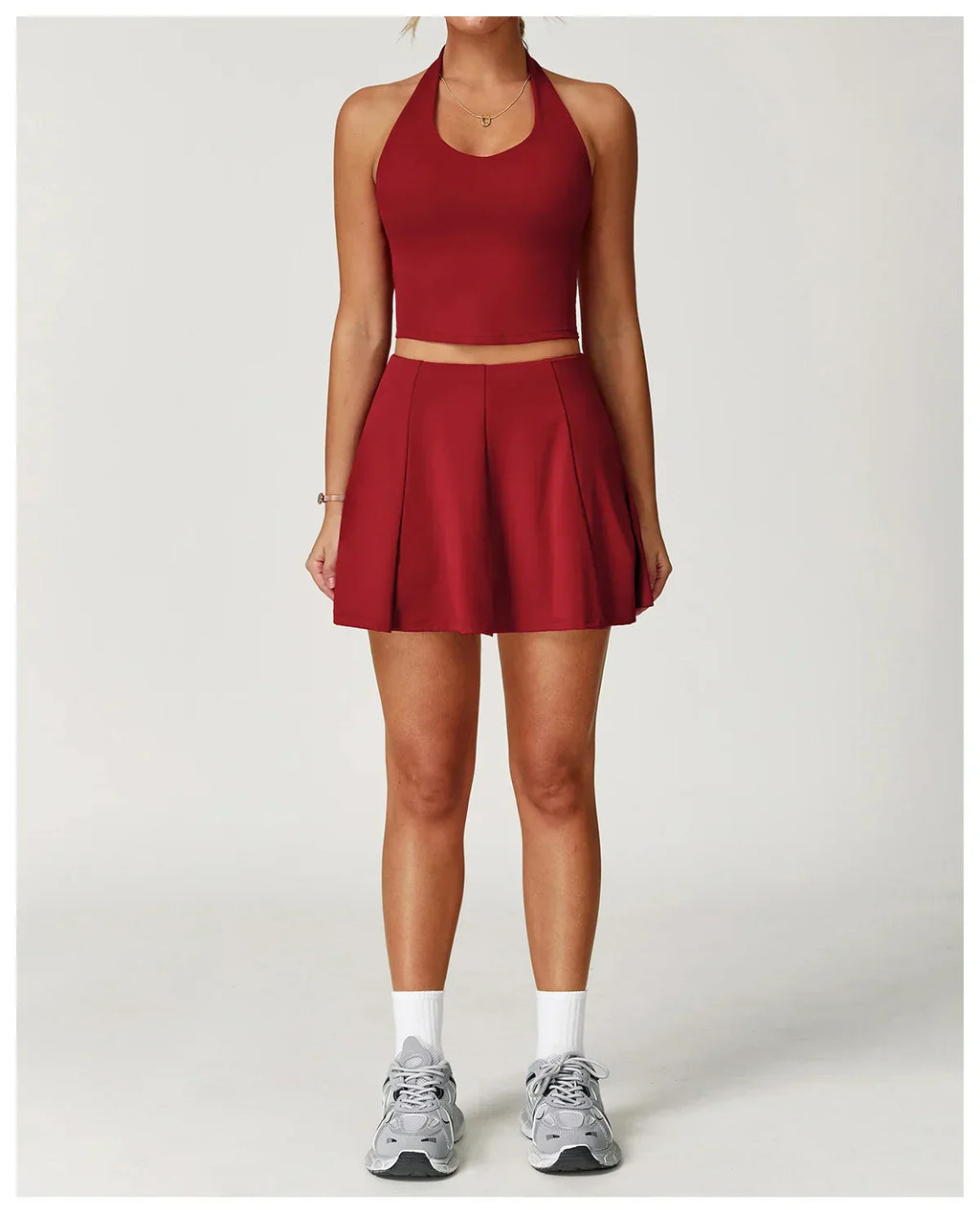 2-Piece Halter Bra & Skirt Set - Women's Fitness Tracksuit