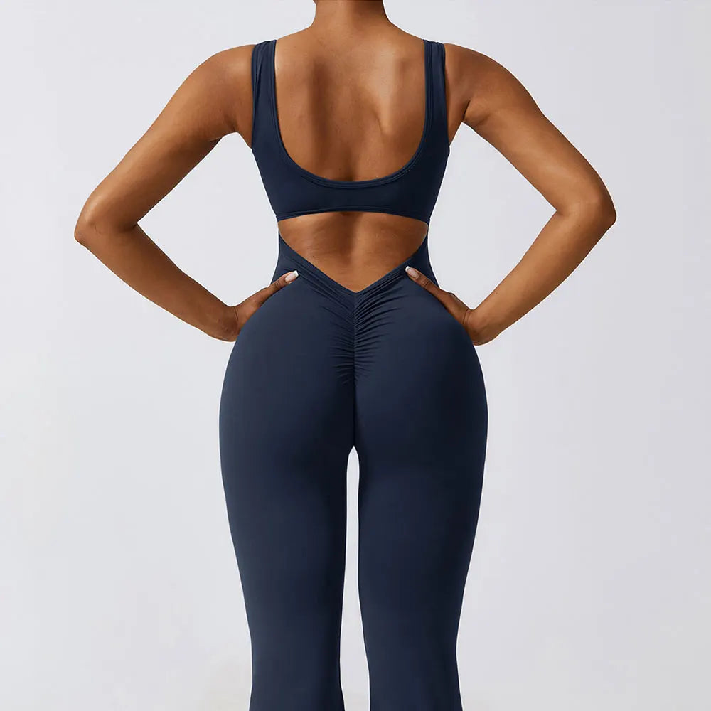 One-Piece Stretch Bodysuit - Women's Push-Up Workout Jumpsuit