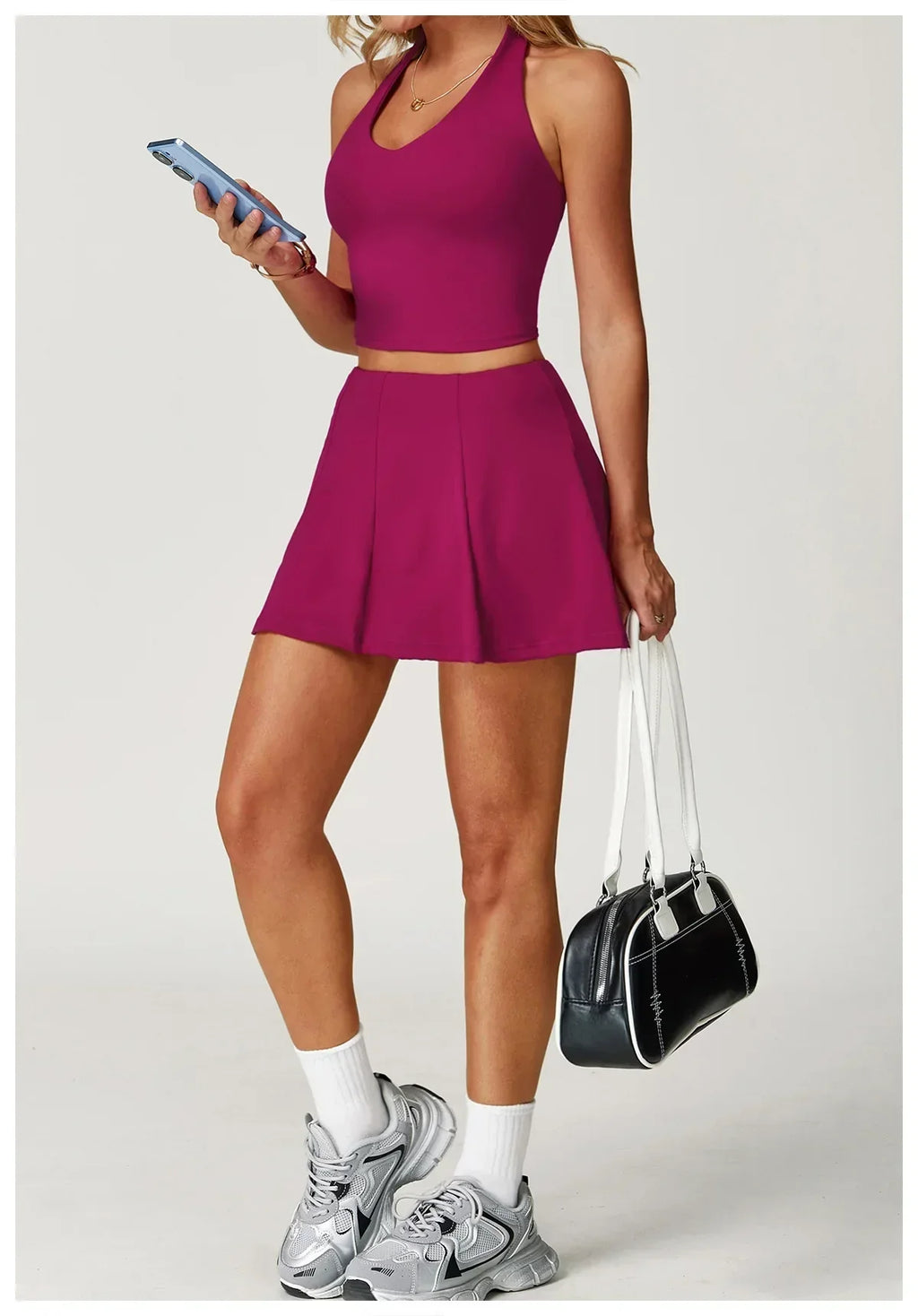 2-Piece Halter Bra & Skirt Set - Women's Fitness Tracksuit