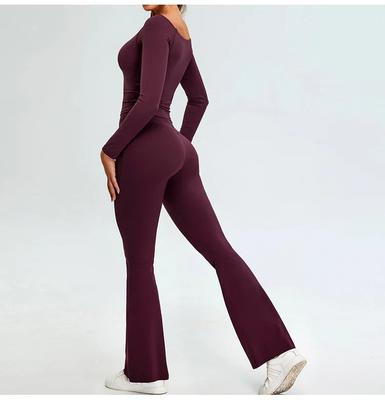 2-Piece Tracksuit Set - High-Waist Leggings & Long Sleeve Top