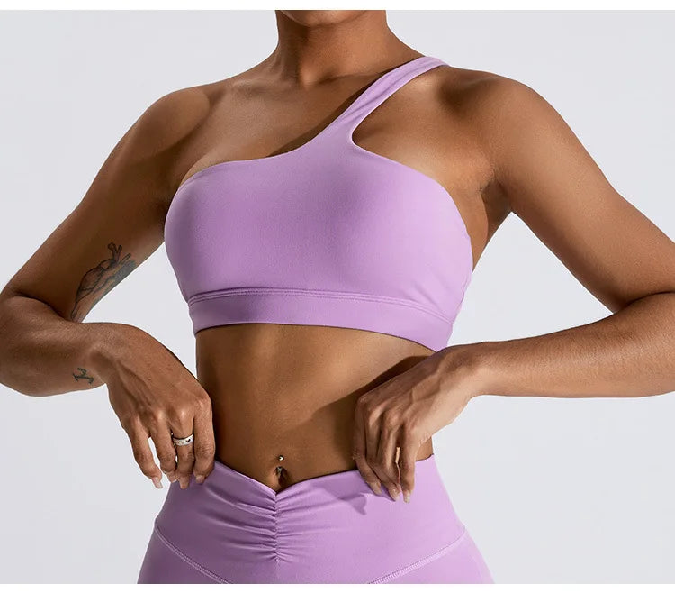 One-Shoulder Sports Bra - Women's High-Support Yoga Vest