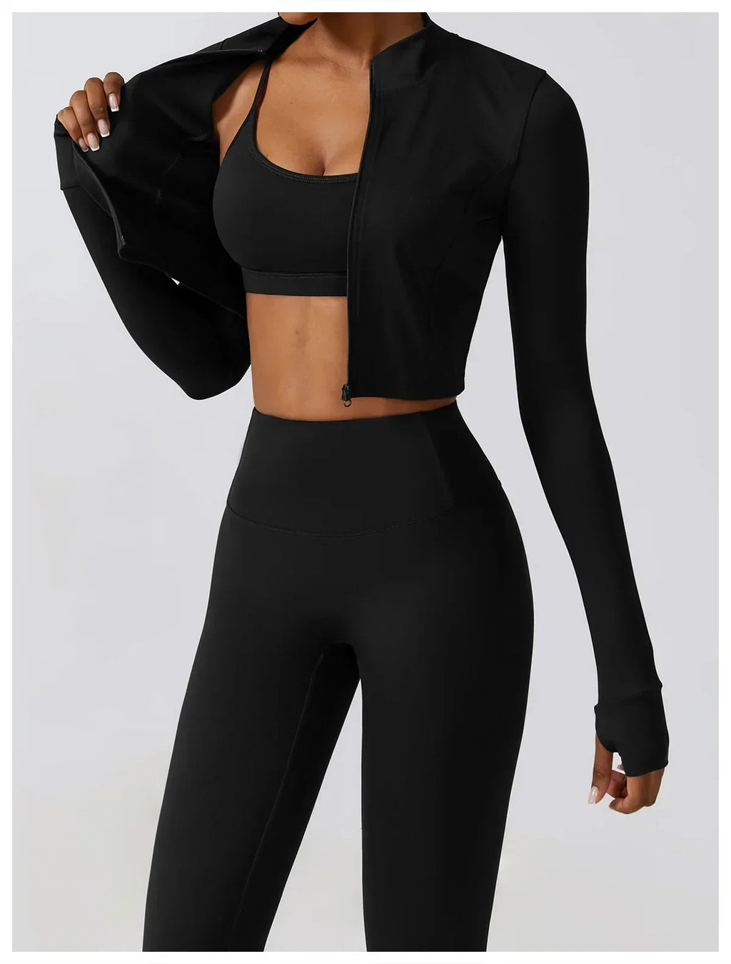 2/3-Piece Activewear Set - Leggings, Bra & Long Sleeve Top