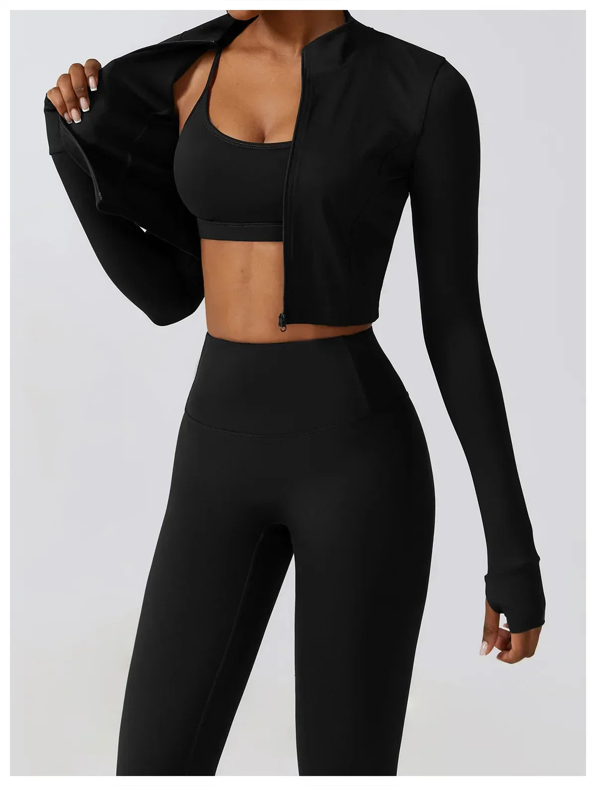 2/3-Piece Activewear Set - Leggings, Bra & Long Sleeve Top