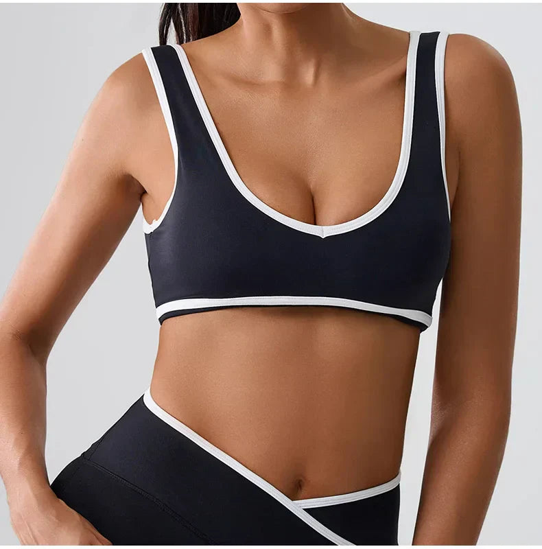 Patchwork Push-Up Sports Bra - Breathable Tank Crop Top