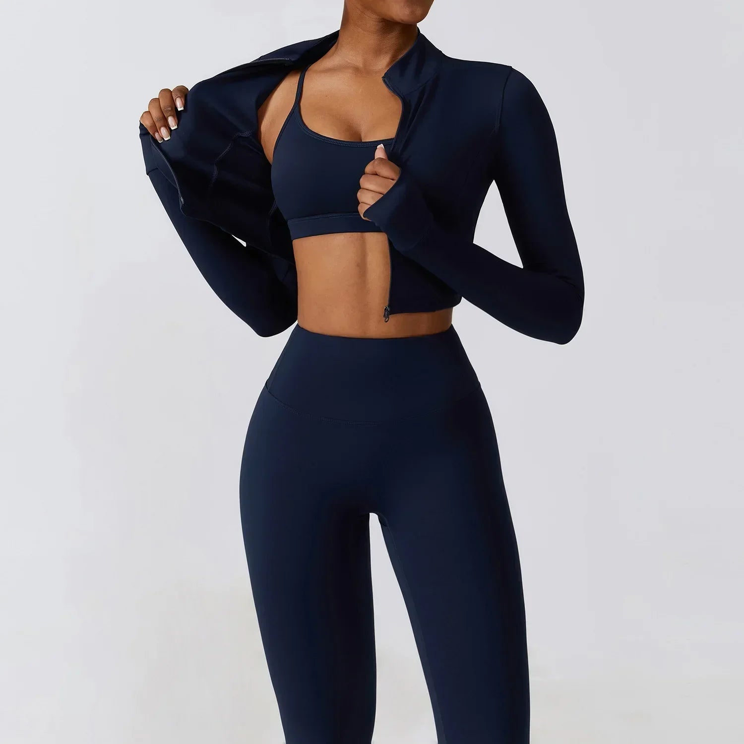 2/3-Piece Activewear Set - Leggings, Bra & Long Sleeve Top