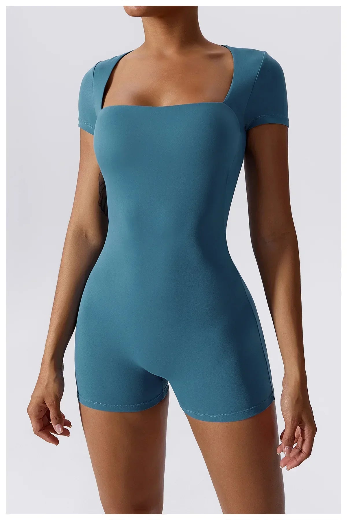 Short Sleeve One-Piece Yoga Suit - Women's Push-Up Bodysuit