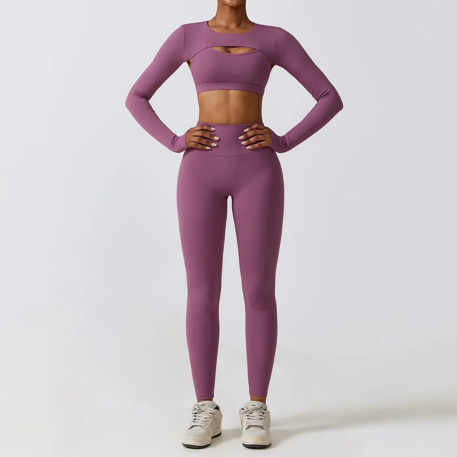 2/3-Piece Activewear Set - Leggings, Bra & Long Sleeve Top
