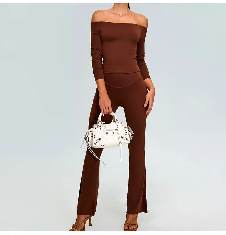 2-Piece Tracksuit Set - High-Waist Leggings & Long Sleeve Top