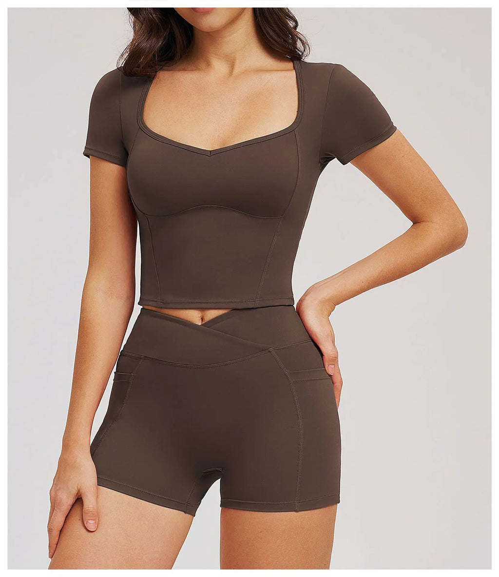 Short-Sleeve Stretch Sports Tee - Women's Yoga & Gym Top
