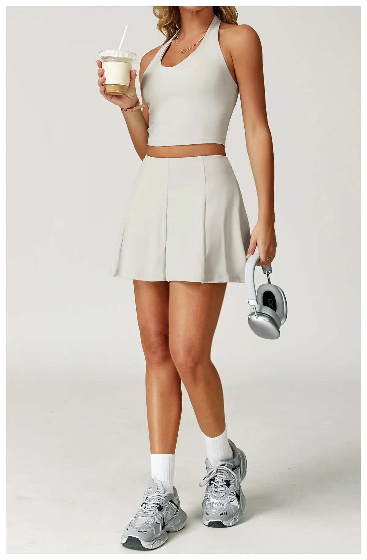 2-Piece Halter Bra & Skirt Set - Women's Fitness Tracksuit
