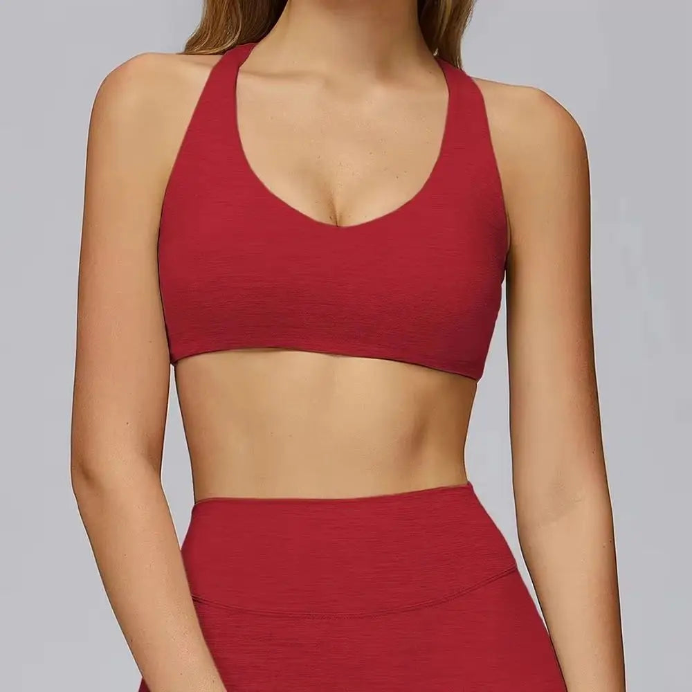 V-Neck Sports Bra with Removable Pads - Quick-Dry Push-Up