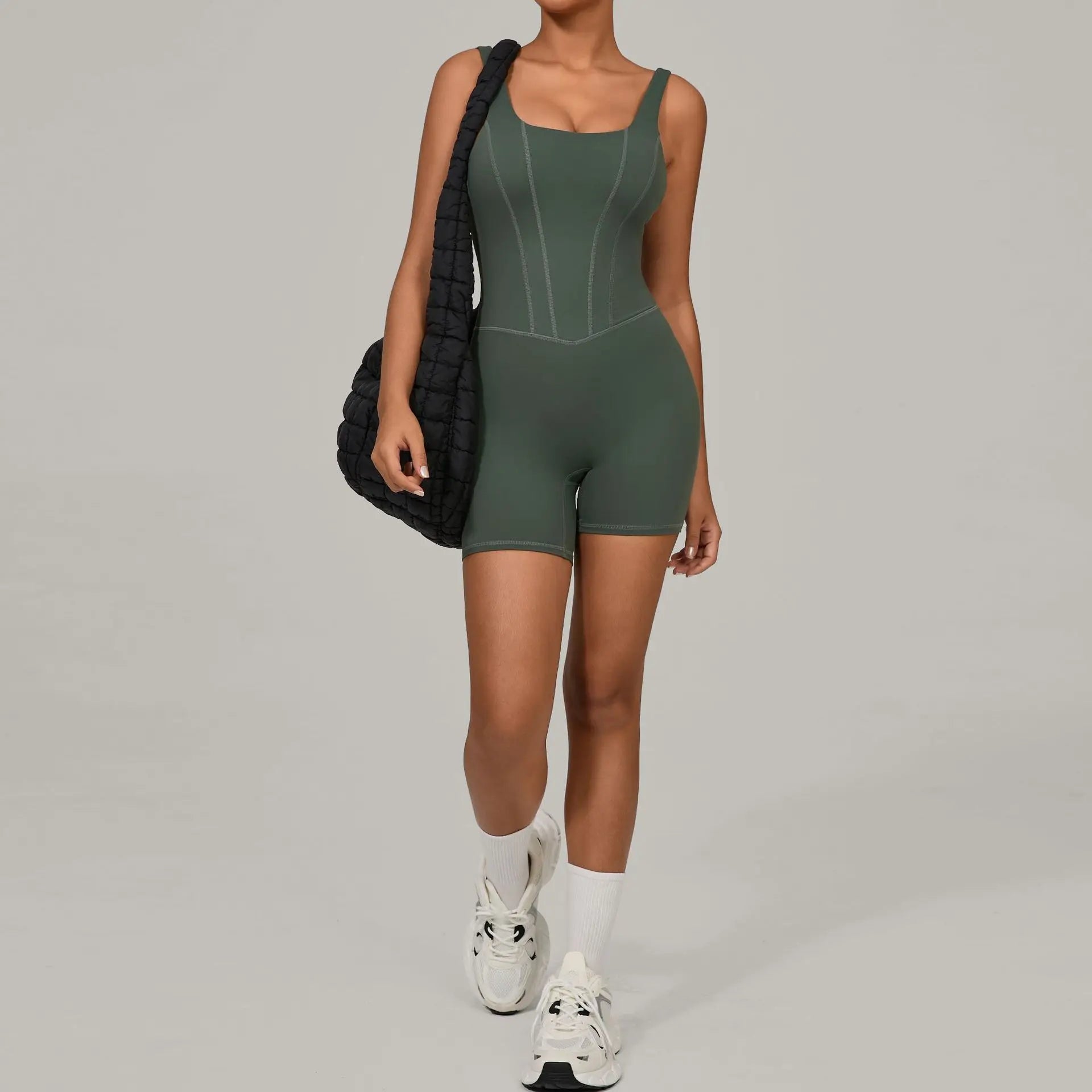 Backless Bodycon Romper - Women's Push-Up Workout Jumpsuit