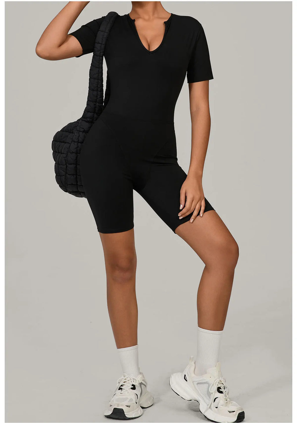 Short Sleeve Summer Romper - Women's Push-Up Yoga Bodysuit