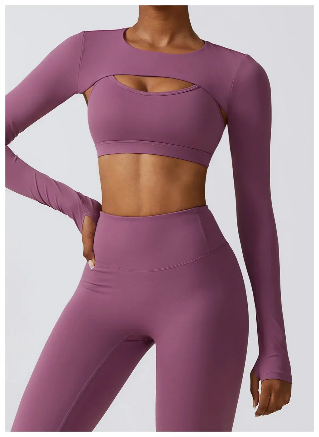 2/3-Piece Activewear Set - Leggings, Bra & Long Sleeve Top