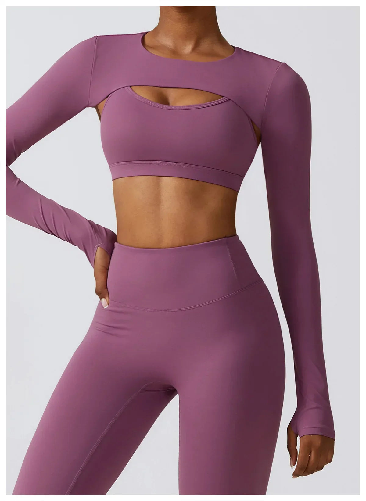 2/3-Piece Activewear Set - Leggings, Bra & Long Sleeve Top